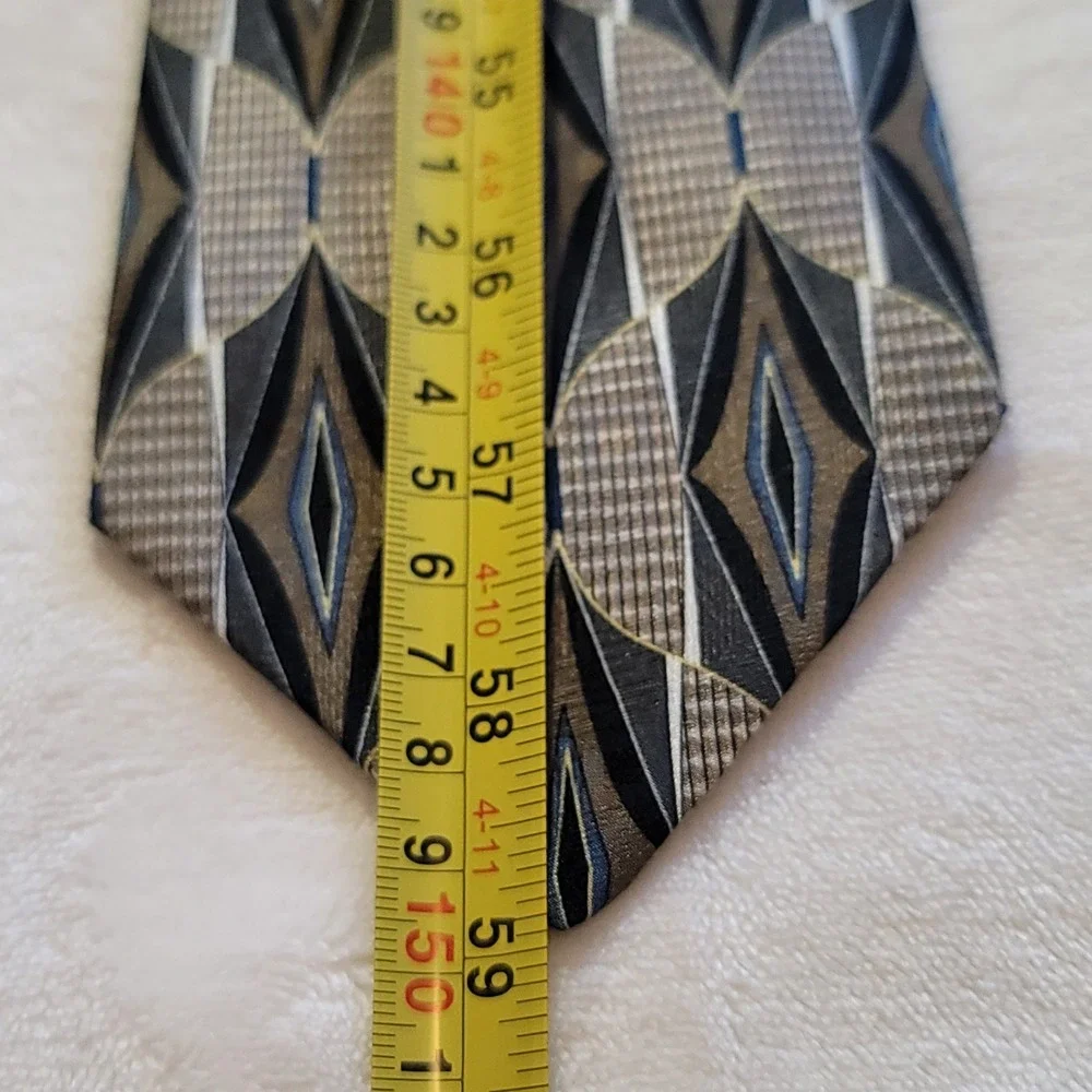 Palatina Silk Necktie Mens OS Brown Grey Blue Geometric Diamond Made in USA
